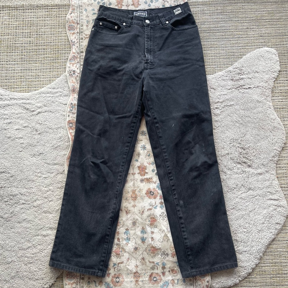 Versace Y2K High Waist Charcoal Black Straight Leg Jeans